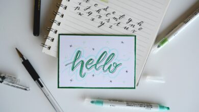 green and white Hello board decor