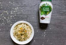 Sesame tahini with ingredients served.