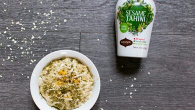 Sesame tahini with ingredients served.