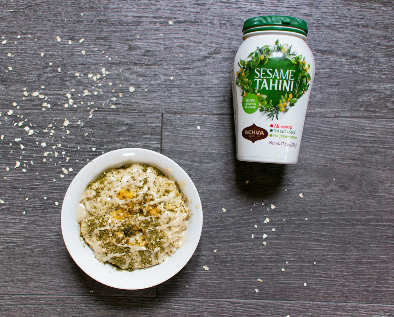 Sesame tahini with ingredients served.