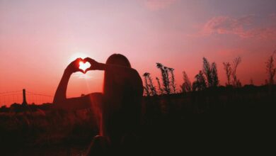 silhouette of man raising his hand during sunset