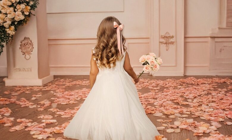 flower girl, wedding, little girl, toddler girl in wedding, dressed up, dressy, wedding hall