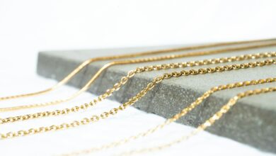 a gold chain with a black band